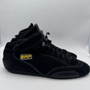 OMP Black Suede High Top Racing Shoes Mens Size 44 Motorsport Driving Boots